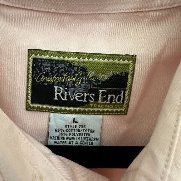 Vintage Rivers End Mens Large Button Down Long Sleeve Shirt Cat Pink Embroidered - Picture 4 of 4